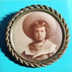 Antique photo brooch child sailor suit gold tone vintage pin vintage